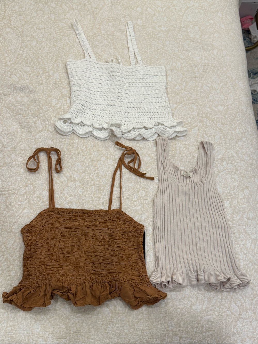 3-Piece Neutral Crop Top Bundle – Handmade + LA Hearts + Forever